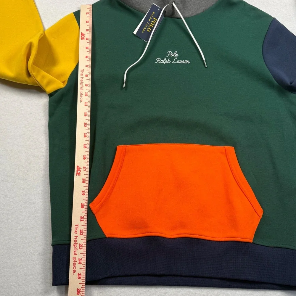 Polo Ralph Lauren Logo Color Blocked Double Knit Hoodie Men Large Multicolor New